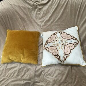 Patina Vie throw pillows yellow velour Pink Heart Embroidery cotton velvet 17" B